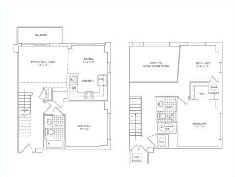 Floor plan for 2 beds, 2 baths, 1207 sqft